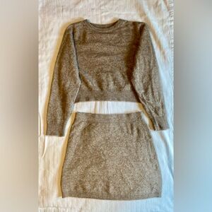 Zara Tan Crew Neck Sweater and Skirt Set Textured Knit